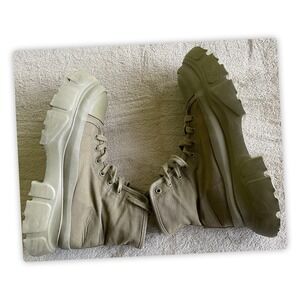 Zara Chunky Platform Combat Boots Olive Green Canvas Lug Sole EU40/US9-9.5